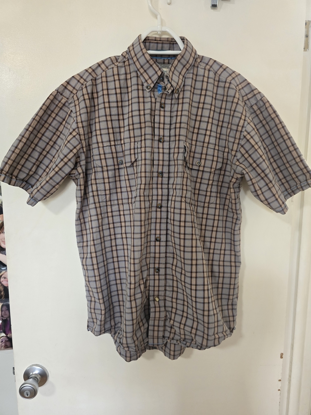 Panhandle Rough Stock Men's Medium Plaid Western Button Front Shirt Short Sleeve
